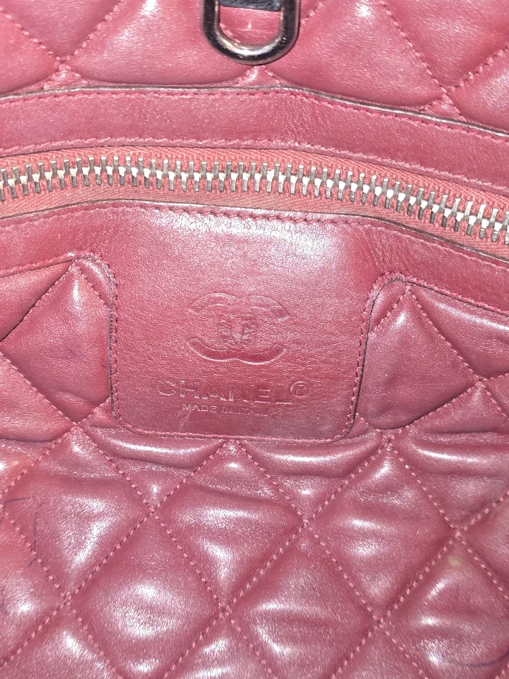 Auth CHANEL Coco Cocoon Quilted Lambskin Tote Bag Black Burgundy 2009 W/COA Good